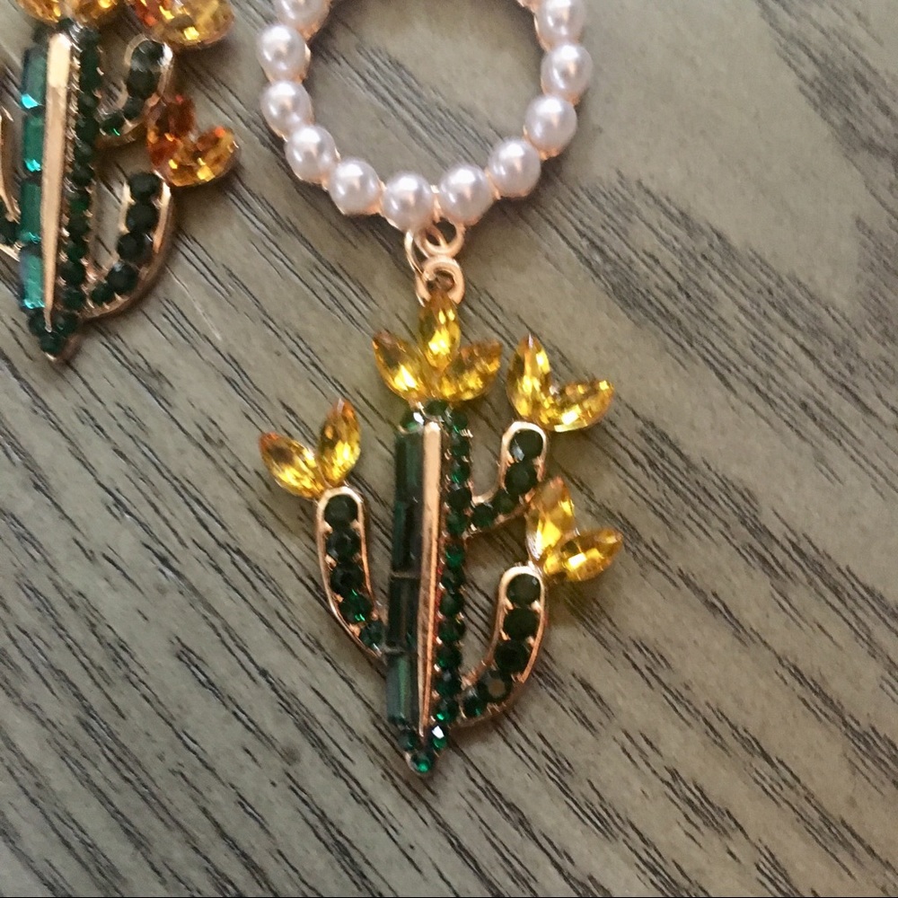 Desert Blooms Rhinestone Cactus Earrings - Picture 2 of 4